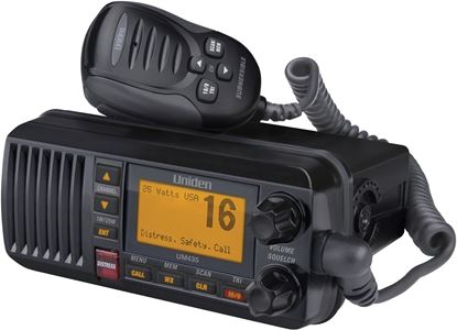 Picture of Uniden UM435BK Fixed Mount VHF Radio w/ channel controls on microphone, black