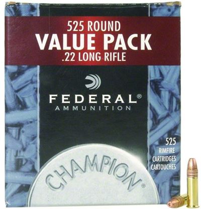 Picture of Federal 745 Champion Rimfire Rifle Ammo 22 LR, Copper Plated HP, 36 Grains, 1260 fps, 525 Rounds, Boxed