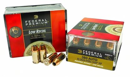 Picture of Federal PD380HS1H Premium Personal Defense Low Recoil Pistol Ammo 380 ACP, Hydra-Shok JHP, 90 Gr, 1000 fps, 20 Rnd