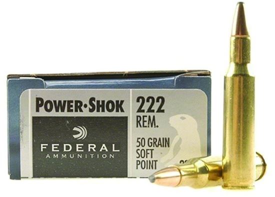 Picture of Federal 222A Power-Shok Rifle Ammo 222 REM, SP, 50 Grains, 3140 fps, 20, Boxed