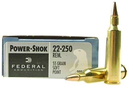 Picture of Federal 22250A Power-Shok Rifle Ammo 22-250 REM, SP, 55 Grains, 3650 fps, 20, Boxed