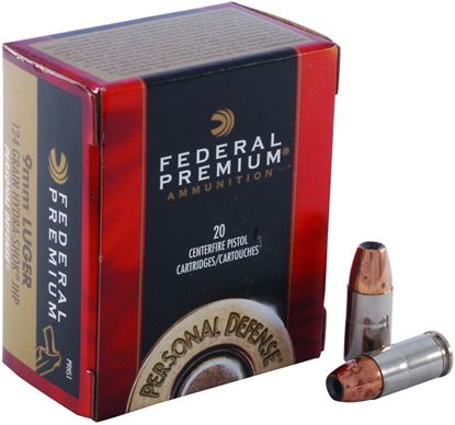 Picture of Federal P9HS1 Premium Personal Defense Pistol Ammo 9MM, Hydra-Shok JHP, 124 Gr, 1120 fps, 20 Rnd, Boxed