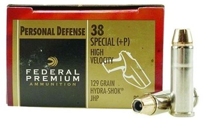 Picture of Federal P38HS1 Premium Personal Defense Pistol Ammo 38 SPL, Hydra-Shok JHP, 129 Gr, 950 fps, 20 Rnd, Boxed