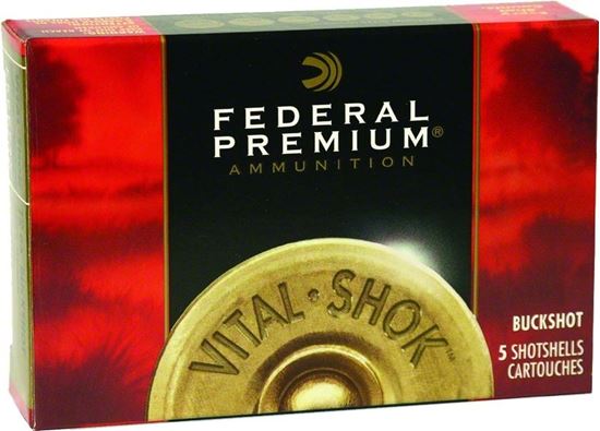 Picture of Federal P154-00 Premium Vital-Shok Buckshot 12 GA, 2-3/4 in, 00B, 9 Pellets, 1325 fps, 5 Rounds, Boxed