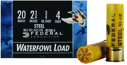 Picture of Federal WF208-4 Speed-Shok Waterfowl Shotshell 20 GA, 2-3/4 in, No. 4, 3/4oz, 3.19 Dr, 1425 fps, 25 Rnd per Box