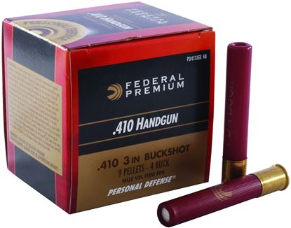 Picture of Federal PD413JGE4B Personal Defense Shotgun Ammo 410 GA, 3 in, 4B, 9 Pellets, 775 fps, 20 Rounds, Boxed