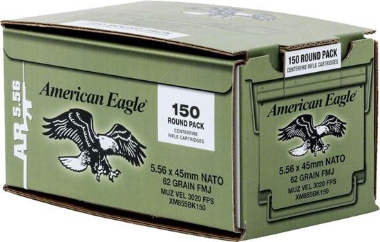 Picture of Federal XM855BK150 American Eagle Lake CIty AR Rifle Ammo 5.56 NATO, FMJ-BT, 62 Grains, M855, 3020 fps, 150 Ct Loose Pack