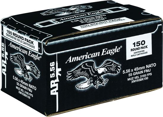 Picture of Federal XM193BK150 American Eagle Lake CIty AR Rifle Ammo 5.56 NATO 55Gr FMJ-BT, M193, 150Ct Loose Pack