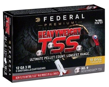 Picture of Federal PTSSX193F-9 Heavyweight TSS Turkey Shotshell 12 GA 3" 1 3/4oz #9, 5 Rnd per Box