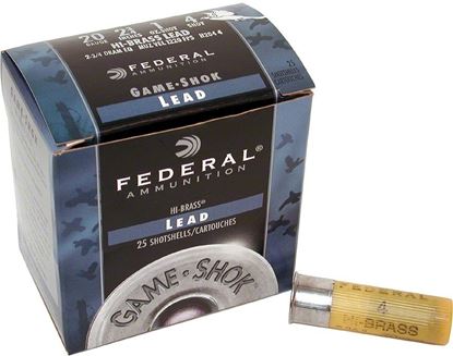 Picture of Federal H204-4 Game-Shok Upland - Hi-Brass Shotshell 20 GA, 2-3/4 in, No. 4, 1oz, 2-3/4 Dr, 1220 fps, 25 Rnd per Box