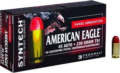 Picture of Federal AE45SJ1 American Eagle Syntech Pistol Ammo, 230Gr, 830fps, Total Synthetic Jacket, 50 Rnd Per Box