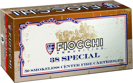 Picture of Fiocchi 38CA Cowboy Pistol Ammo 38 SPL, LRNFP, 158 Gr, 880 fps, 50 Rnd, Boxed