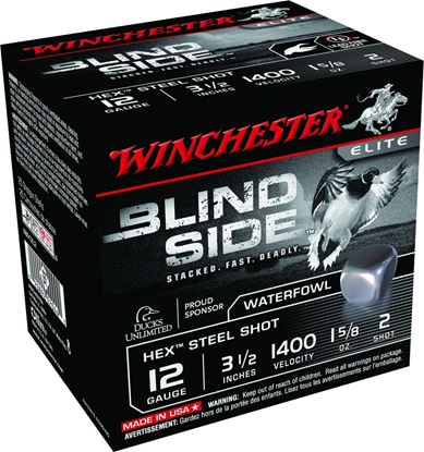 Picture of Winchester SBS12L2 Blind Side Shotshell 12 GA, 3-1/2 in, No. 2, 1-5/8oz, Max Dr, 1400 fps, 25 Rnd per Box