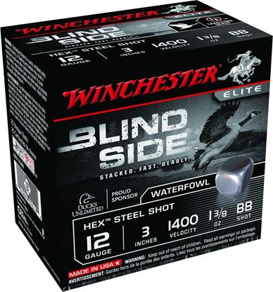 Picture of Winchester SBS123BB Blind Side Shotshell 12 GA, 3 in, No. BB, 1-3/8oz, 1400 fps, 25 Rnd per Box