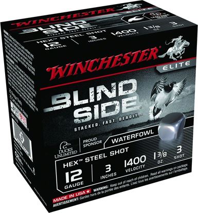 Picture of Winchester SBS1233 Blind Side Shotshell 12 GA, 3 in, No. 3, 1-3/8oz, 1400 fps, 25 Rnd per Box