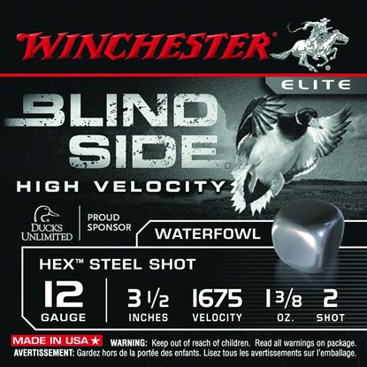Picture of Winchester SBS12LHV2 Blind Side Shotshell 12 GA, 3-1/2 in, No. 2, 1-3/8oz, 1675 fps, 25 Rnd per Box