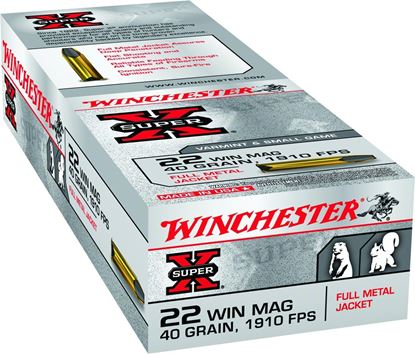 Picture of Winchester X22M Super-X Rimfire Ammo 22 MAG, FMJ, 40 Grains, 1910 fps, 50 Rounds, Boxed