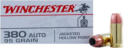 Picture of Winchester USA380JHP Pistol Ammo 380 ACP, JHP, 95 Gr, 955 fps, 50 Rnd, Boxed