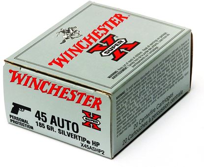 Picture of Winchester X45ASHP2 Super-X Pistol Ammo 45 ACP, Silvertip HP, 185 Gr, 1000 fps, 20 Rnd, Boxed