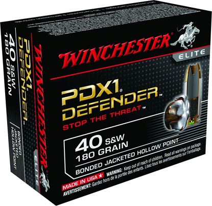 Picture of Winchester S40SWPDB1 Defender Elite PDX1 Pistol Ammo 40 S&W, BJHP, 180 Gr, 1025 fps, 10 Rnd, Boxed