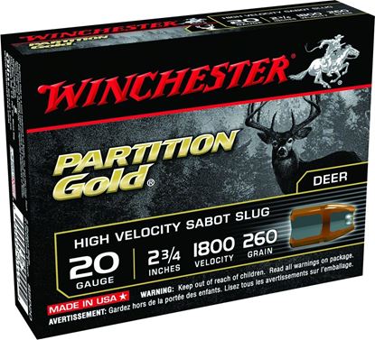 Picture of Winchester SSP20 Supreme Partition Gold Sabot Slugs 20 GA, 2-3/4 in, 19/32oz, 1800 fps, 5 Rnd per Box