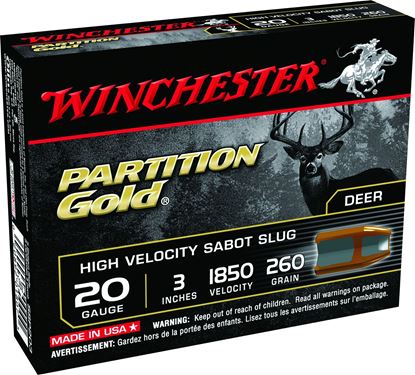 Picture of Winchester SSP203 Supreme Partition Gold Sabot Slugs 20 GA, 3 in, 19/32oz, 1850 fps, 5 Rnd per Box