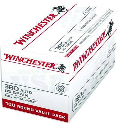 Picture of Winchester USA380VP Pistol Ammo 380 ACP, FMJ, 95 Gr, 955 fps, 100 Rnd, Boxed