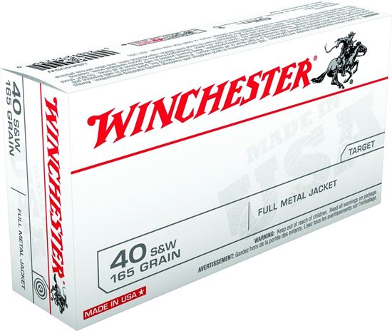 Picture of Winchester USA40SW Pistol Ammo 40 S&W, FMJ, 165 Gr, 1060 fps, 50 Rnd, Boxed
