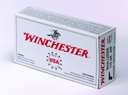Picture of Winchester USA9JHP Pistol Ammo 9MM, JHP, 115 Gr, 1225 fps, 50 Rnd, Boxed