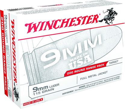Picture of Winchester USA9W Pistol Ammo 9MM, FMJ, 115 Gr, 1190 fps, 200 Rnd, Boxed
