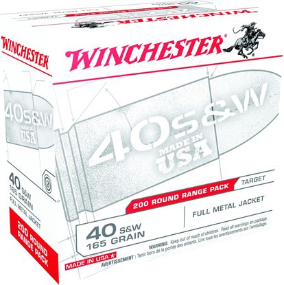 Picture of Winchester USA40W Pistol Ammo 40 S&W, FMJ, 165 Gr, 1060 fps, 200 Rnd, Boxed