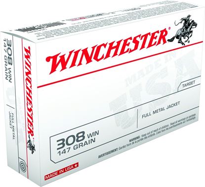 Picture of Winchester USA3081 Best Value Rifle Ammo 308 , FMJ, 147 Grains, 2800 fps, 20, Boxed