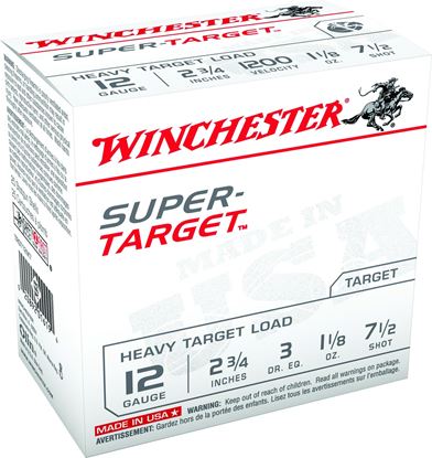 Picture of Winchester TRGT12M7 Super-Target Shotshell 12 GA, 2-3/4 in, No. 7-1/2, 1-1/8oz, 3 Dr, 1200 fps, 25 Rnd per Box