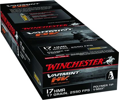 Picture of Winchester S17HMR1 Varmint HV Rimfire Ammo 17 HMR, V-Max, 17 Grains, 2550 fps, 50 Rounds, Boxed