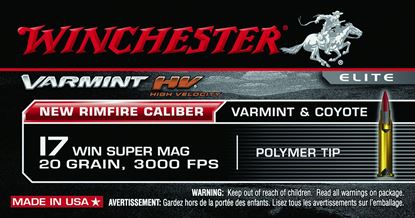 Picture of Winchester S17W20 Varmint HV Rimfire Ammo 17 WSM, Polymer Tip, 20 Grains, 2745 fps, 50 Rounds, Boxed