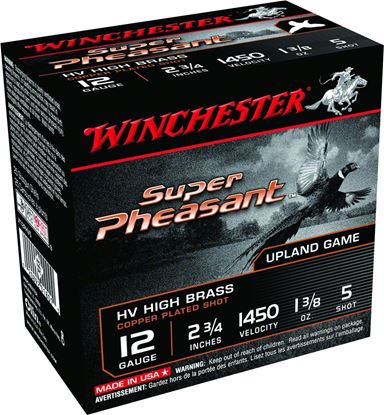 Picture of Winchester X12PHV5 Super Pheasant Shotshell 12 GA, 2-3/4 in, No. 5, 1-3/8oz, 1450 fps, 25 Rnd per Box