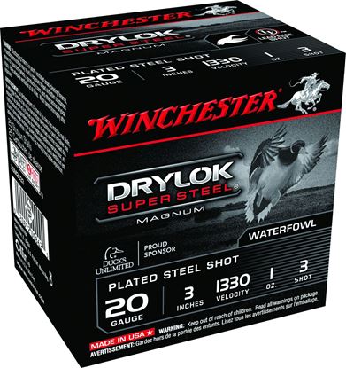 Picture of Winchester XSM2033 Super-X Drylok Super Steel Shotshell 20 GA, 3 in, No. 3, 1oz, Mag Dr, 1330 fps, 25 Rnd per Box