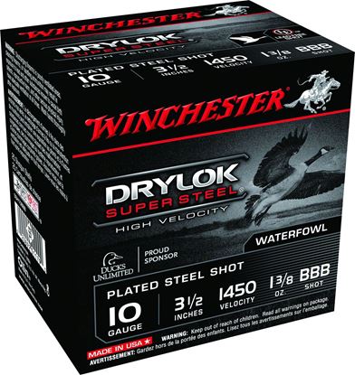 Picture of Winchester SSH10BBB Drylok Super Steel Shotshell 10 GA, 3-1/2 in, No. BBB, 1-3/8oz, Max Dr, 1450 fps, 25 Rnd per Box