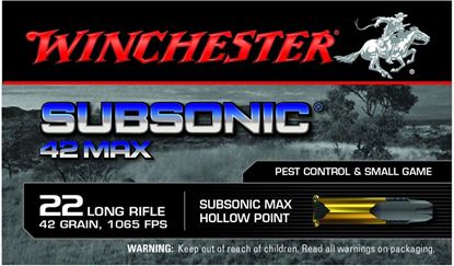 Picture of Winchester W22SUB42U Rimfire Ammo 22 LR, Subsonic Hollow Point, 42 Grains, 1085 fps, 50 Rounds, Boxed
