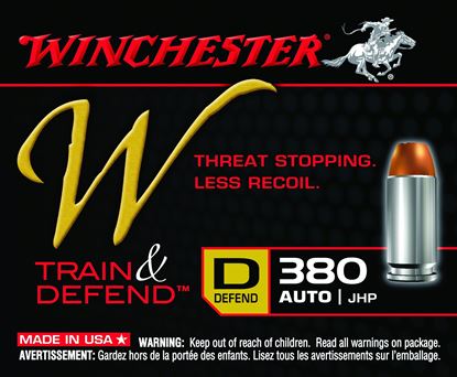 Picture of Winchester W380D W Train & Defend Pistol Ammo 380 ACP, JHP, 95 Gr, 950 fps, 20 Rnd, Boxed