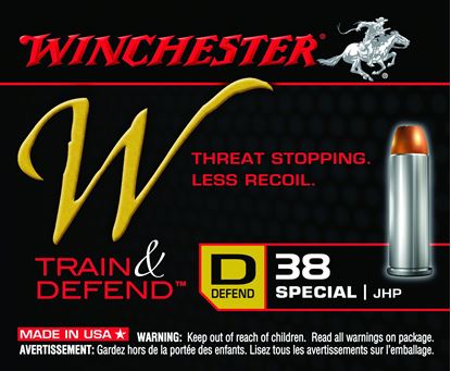 Picture of Winchester W38SPLD W Train & Defend Pistol Ammo 38 SPL, JHP, 130 Gr, 900 fps, 20 Rnd, Boxed