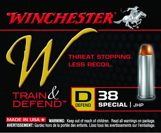 Picture of Winchester W38SPLD W Train & Defend Pistol Ammo 38 SPL, JHP, 130 Gr, 900 fps, 20 Rnd, Boxed