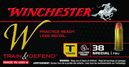 Picture of Winchester W38SPLT W Train & Defend Pistol Ammo 38 SPL, FMJ, 130 Gr, 900 fps, 50 Rnd, Boxed
