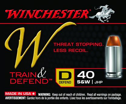 Picture of Winchester W40SWD W Train & Defend Pistol Ammo 40 S&W, JHP, 180 Gr, 925 fps, 20 Rnd, Boxed