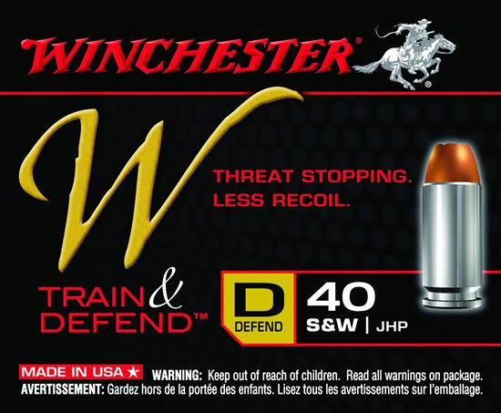 Picture of Winchester W40SWD W Train & Defend Pistol Ammo 40 S&W, JHP, 180 Gr, 925 fps, 20 Rnd, Boxed