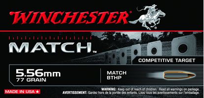Picture of Winchester S556M Match Rifle Ammo 5.56 NATO, BTHP, 77 Grains, 2750 fps, 20, Boxed