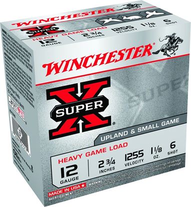 Picture of Winchester XU12H6 Super-X Shotshell 12 GA, 2-3/4 in, No. 6, 1-1/8oz, 3-1/4 Dr, 1255 fps, 25 Rnd per Box