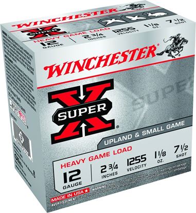 Picture of Winchester XU12H7 Super-X Shotshell 12 GA, 2-3/4 in, No. 7-1/2, 1-1/8oz, 3-1/4 Dr, 1255 fps, 25 Rnd per Box