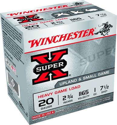 Picture of Winchester XU20H7 Super-X Shotshell 20 GA, 2-3/4 in, No. 7-1/2, 1oz, 2-1/2 Dr, 1165 fps, 25 Rnd per Box