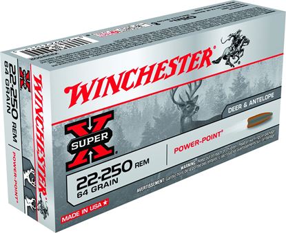 Picture of Winchester X222502 Super-X Rifle Ammo 22-250 REM, Power-Point, 64 Grains, 3500 fps, 20, Boxed